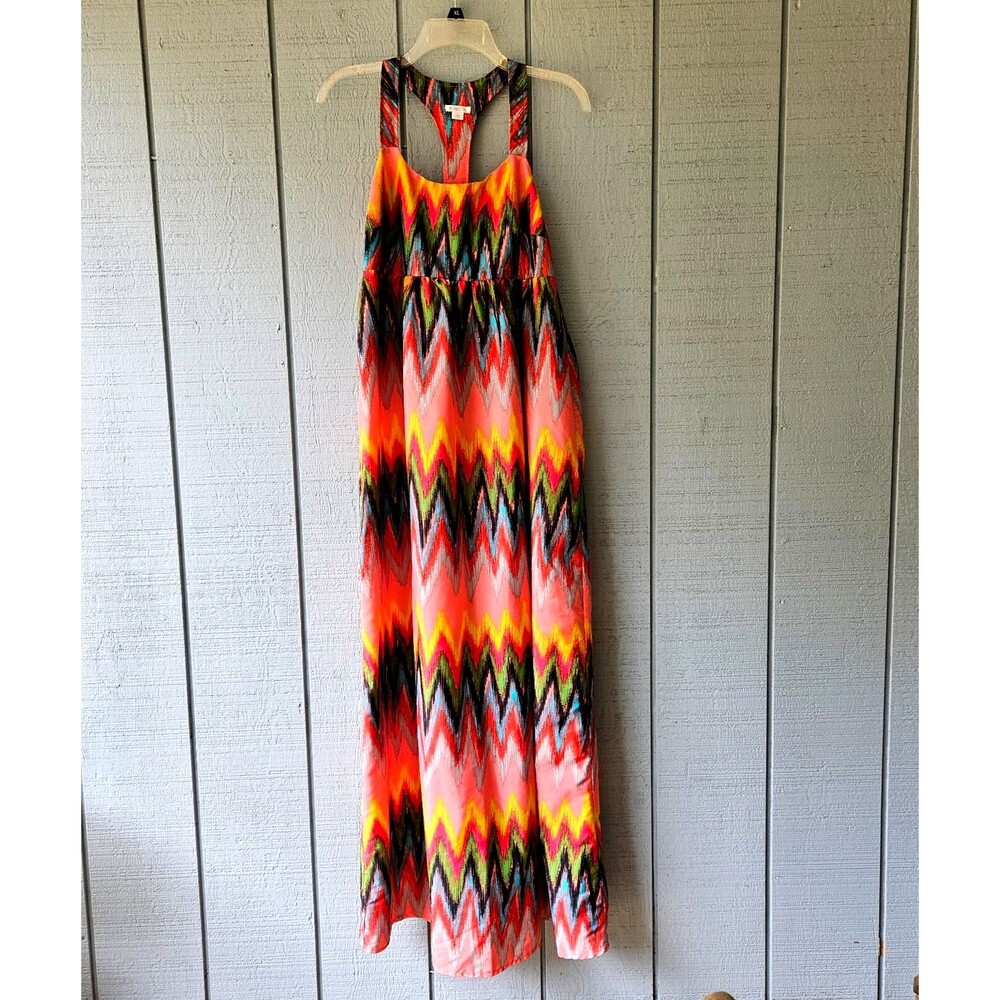 Xhilaration Maxi Dress Large Colorful Geometric T-Back Smocked Boho Beach Summer